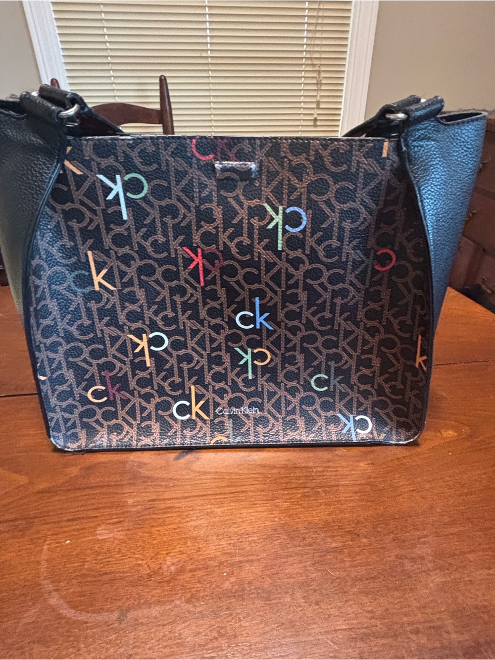 Calvin Klein Brown Monogram Tote with Multicolor Logo Accents